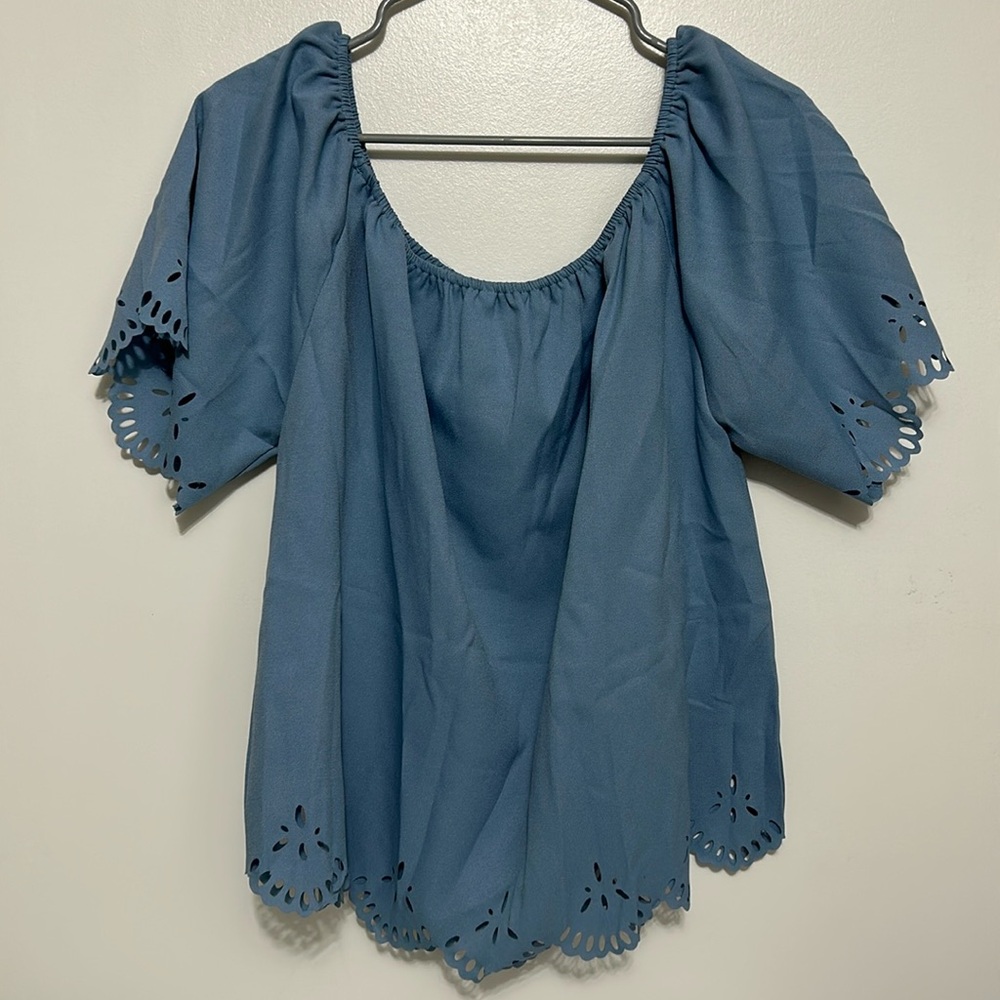 Light Blue Off the Shoulder Top